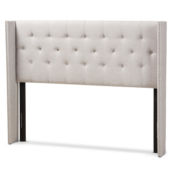 Baxton Studio Ally Beige Button-Tufted Nailhead King Size Winged Headboard 140-7522